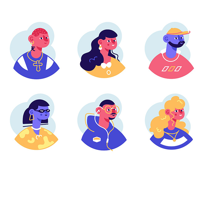 People portraits avatar icons set vector flat design