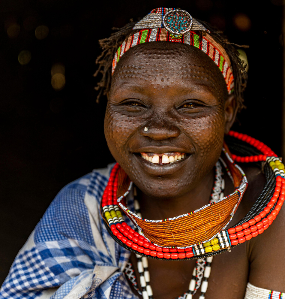 Woman with beauty scars from the Toposa tribe, Eastern Equatoria, South Sudan