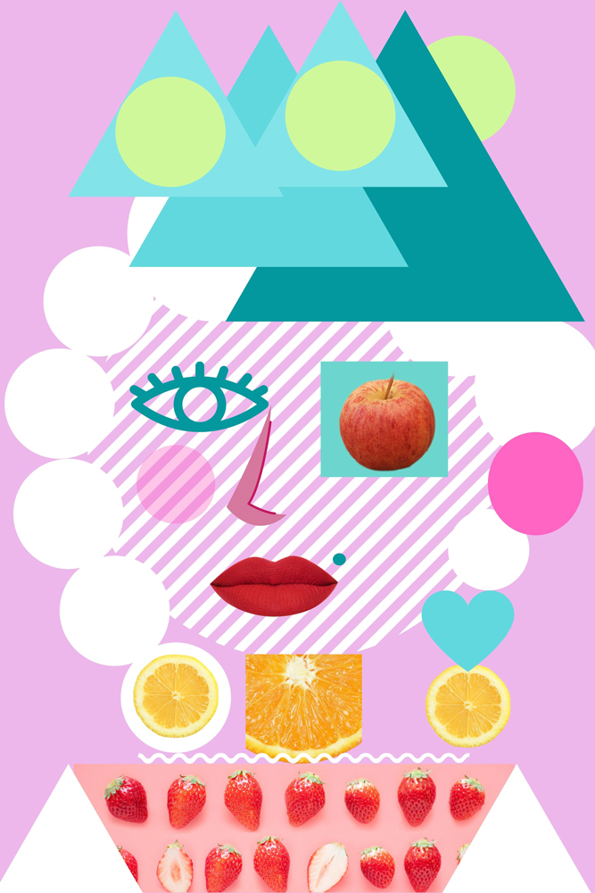 Artistic creative collage illustrations with a female face portrait