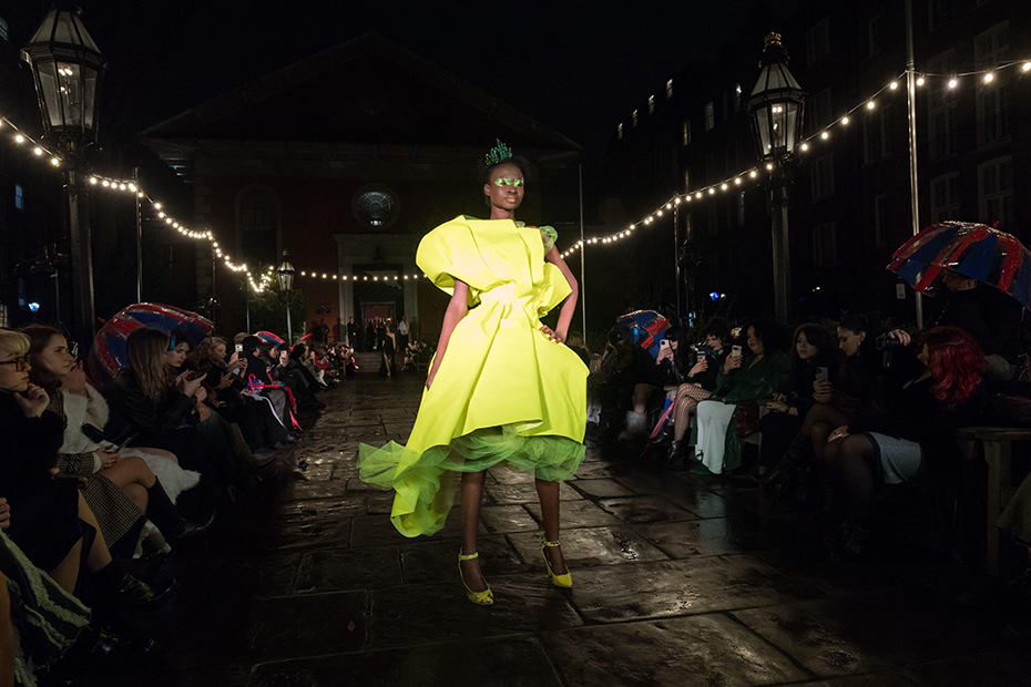 A model walks the runway during Hector Maclean Autumn/Winter 2025 'Bastard Aristocrat' show at St Paul's Church as part of London Fashion Week in London, United Kingdom.