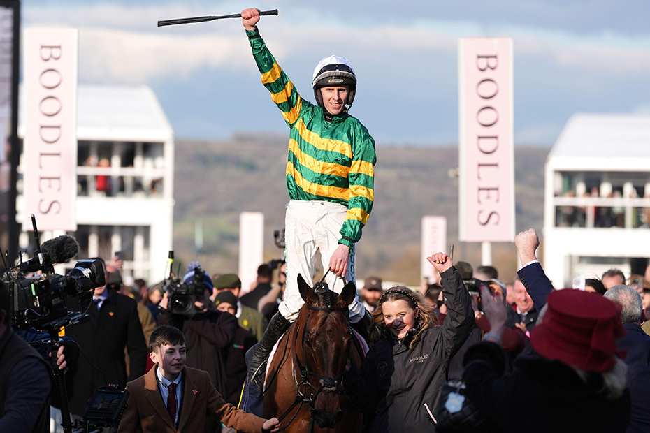 Mark Walsh on board Inothewayurthinkin after winning the Boodles Cheltenham Gold Cup Chase on day four of the 2025 Cheltenham Festival at Cheltenham Racecourse.