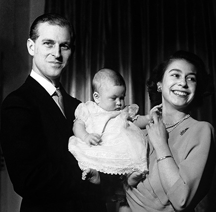 Royalty - Princess Elizabeth and Duke of Edinburgh with Prince Charles - Buckingham Palace, London